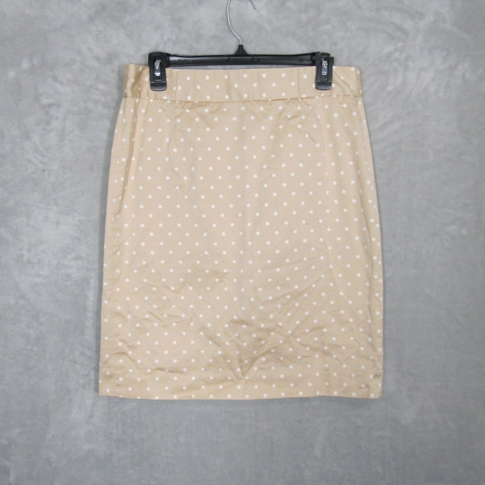 J. Crew Women's Polka Dot Pencil Skirt Beige Cotton Size 10 Classic Chic